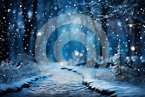 Winter magic background. A dreamy winter landscape with snowfall and soft lights, suitable for advertising winter wonderland