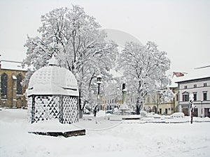 Zima na hlavním náměstí v Levoči na Slovensku