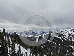 Winter majestic views around Wasatch Front Rocky Mountains, Brighton Ski Resort, close to Salt Lake and Heber Valley, Park City, U