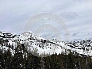 Winter majestic views around Wasatch Front Rocky Mountains, Brighton Ski Resort, close to Salt Lake and Heber Valley, Park City, U