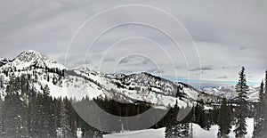 Winter majestic views around Wasatch Front Rocky Mountains, Brighton Ski Resort, close to Salt Lake and Heber Valley, Park City, U