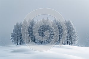 Winter minimalism Snow plain in Biei town with minimal pine trees