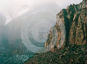 Winter mist from Canyon Overlook Trail, Zion National Park, Utah