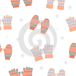 Winter mittens and gloves seamless pattern. Warm mittens. Winter accessories