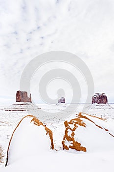 winter The Mittens and Merrick Butte, Monument Valley National P