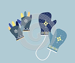 Winter Mittens in Soft Vintage Colors. Gloves