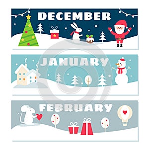 Winter Months Calendar Flashcards Set.