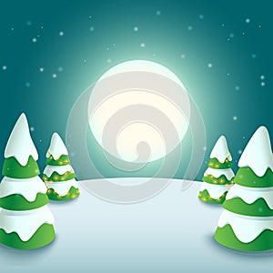 Winter moonlight landscape - vector illustration