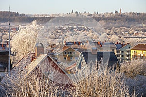 Winter morning frost at a cityscape