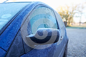 Winter Morning With Ice On Car Exterior