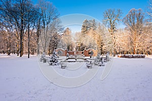 Winter morning in the Manor Park in the town of IÃâowa in western Poland. Lunar Gates.