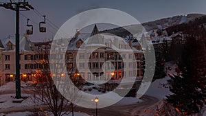 Winter morning at ski resort in mont tremblant timelapse