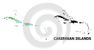 Winter Mosaic Map of Caribbean Islands of Snow and Fir Trees