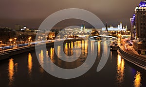 Winter Moscow river at night