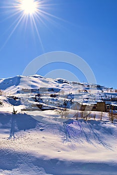 Winter in Mount Lebanon. Suny day in winter, snowy natural  landscape