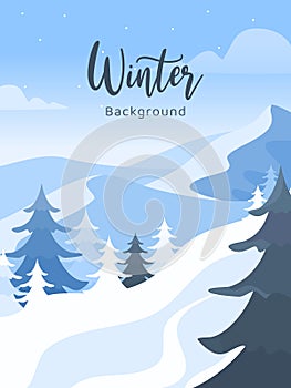 Winter mountain background  illustration. Nature Portrait Poster perfect for home Decoration, Book Cover, Greeting card etc