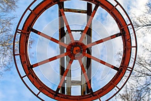 In winter in the mountain forest an old ski lift