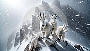 Winter Mountain Goats Wilderness Wildlife Snowy Rocky Mountains Canada AI Generated