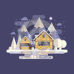 Winter Mountain House with Chimney