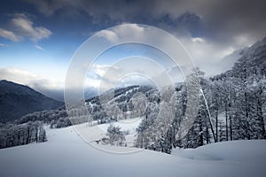 Winter mountain landscape in the Caucasus