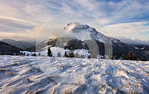 Winter mountain  landscape in Mala Fatra on hill Velky Rozsutec in Slovakia