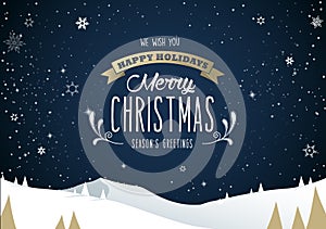 Winter mountain landscape scenery, Merry Christmas text