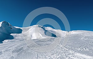 Winter mountain landscape. Snow-white trails of the Caucasus.winter, snow, white, nature, cold, mountain, sky, blue, ice, landsca