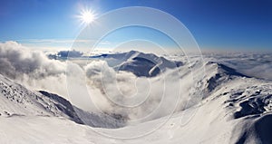 Winter mountain landscape with sun - Slovakia