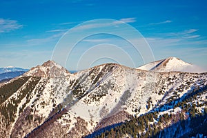 Winter mountain landscape in a sunny day