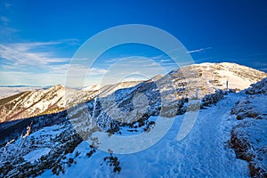 Winter mountain landscape in a sunny day