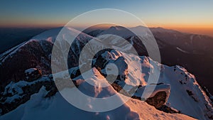 Winter mountain landscape sunset in peak Rozsutec, Time lapse