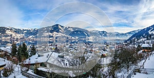 Winter mountain landscape with village of Zell am See, Austria