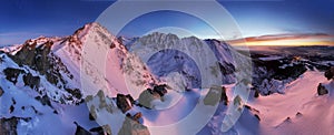 Winter mountain panorama landscape at night, Slovakia Tatras