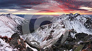 Winter mountain panorama landscape - sunset, Slovakia