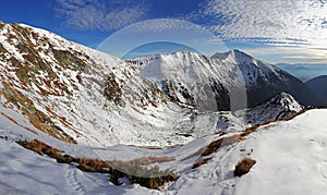 Winter mountain panorama landscape - sunset, Slovakia