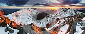 Winter mountain panorama landscape - sunset, Slovakia