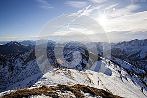 Winter mountain panorama at Rotwand mountain, Bavaria, Germany