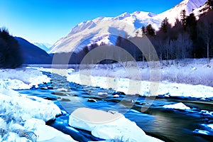 winter mountain river landscape. Ai
