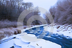 winter mountain river landscape. Ai generated