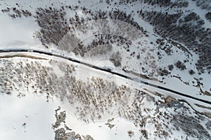 winter mountain road form above