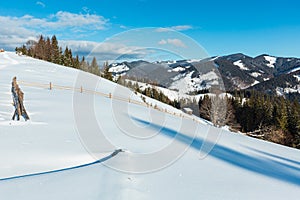 Winter mountain rural snow covered hill slope