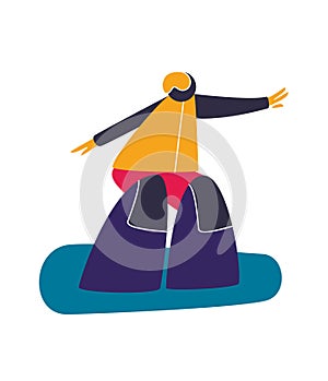 WInter mountain sport activities. Snowboarding. Snowboard rider. Flat style characters vector illustration.