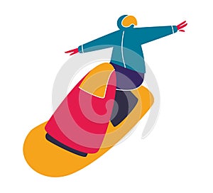 WInter mountain sport activities. Snowboarding. Snowboard rider. Flat style characters vector illustration.