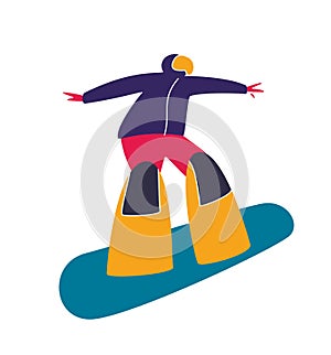 WInter mountain sport activities. Snowboarding. Snowboard rider. Flat style characters vector illustration.