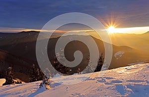 Winter mountain with sun - Slovakia