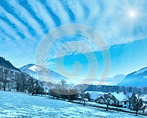 Winter mountain sunshiny village Austria. photo