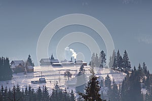 Winter mountain village