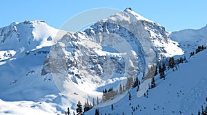 Winter mountains with cabins