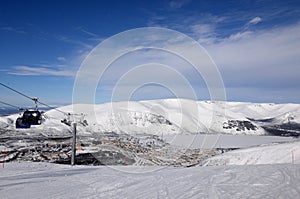 Winter mountains with frozen lake in Russia , Khibiny (Hibiny), Kola Peninsula