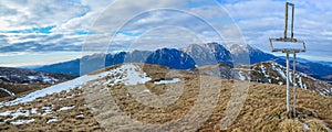Winter mountains, panorama over Bucegi mountains